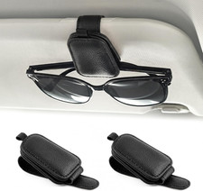 2 Pack Magnetic Car Sunglasses Holder Visor Clip Leather Black