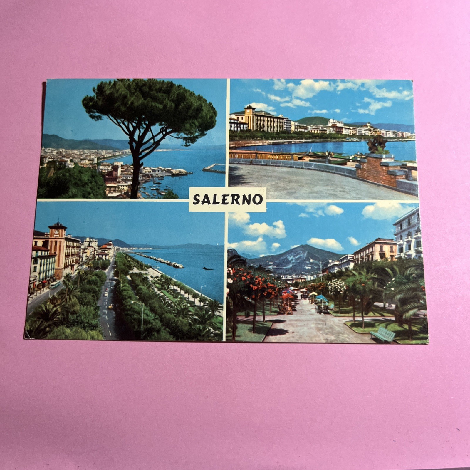 CARTOLINA A COLORI COLLEZIONE - SALERNO SOUVENIR VARIE VEDUTE -VIAGGIATA 1968