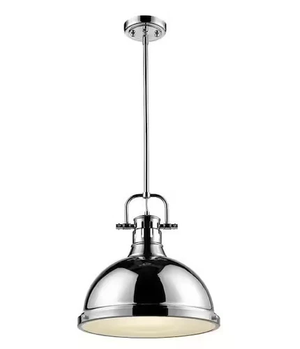 GOLDEN LIGHTING DUNCAN 1-LIGHT ROD PENDANT CHROME 14"W 14.63"H E26 3604-L CH-CH - Picture 1 of 3