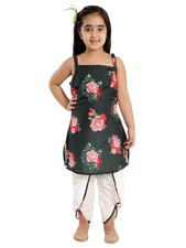 VASTRAMAY Girls' Floral Printed Cotton Silk Kurta and Tulip Pants