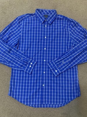 Gap Shirt Mens Large Blue Plaid Non Iron Slim Fit Long Sleeve Cotton Dress *READ
