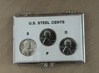 Set of 3 1943-P-D-S Original Uncirculated Steel Wheat Lincoln Cents in case B