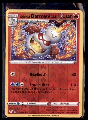 Pokemon Galarian Darmanitan 28/189 Darkness Ablaze Reverse Holo