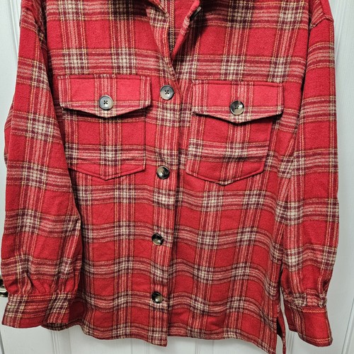 WOMENS FOREVER 21 RED CHECKED FLANNEL BUTTON DOWN SHIRT/JACKET SIZE SMALL - Picture 3 of 14