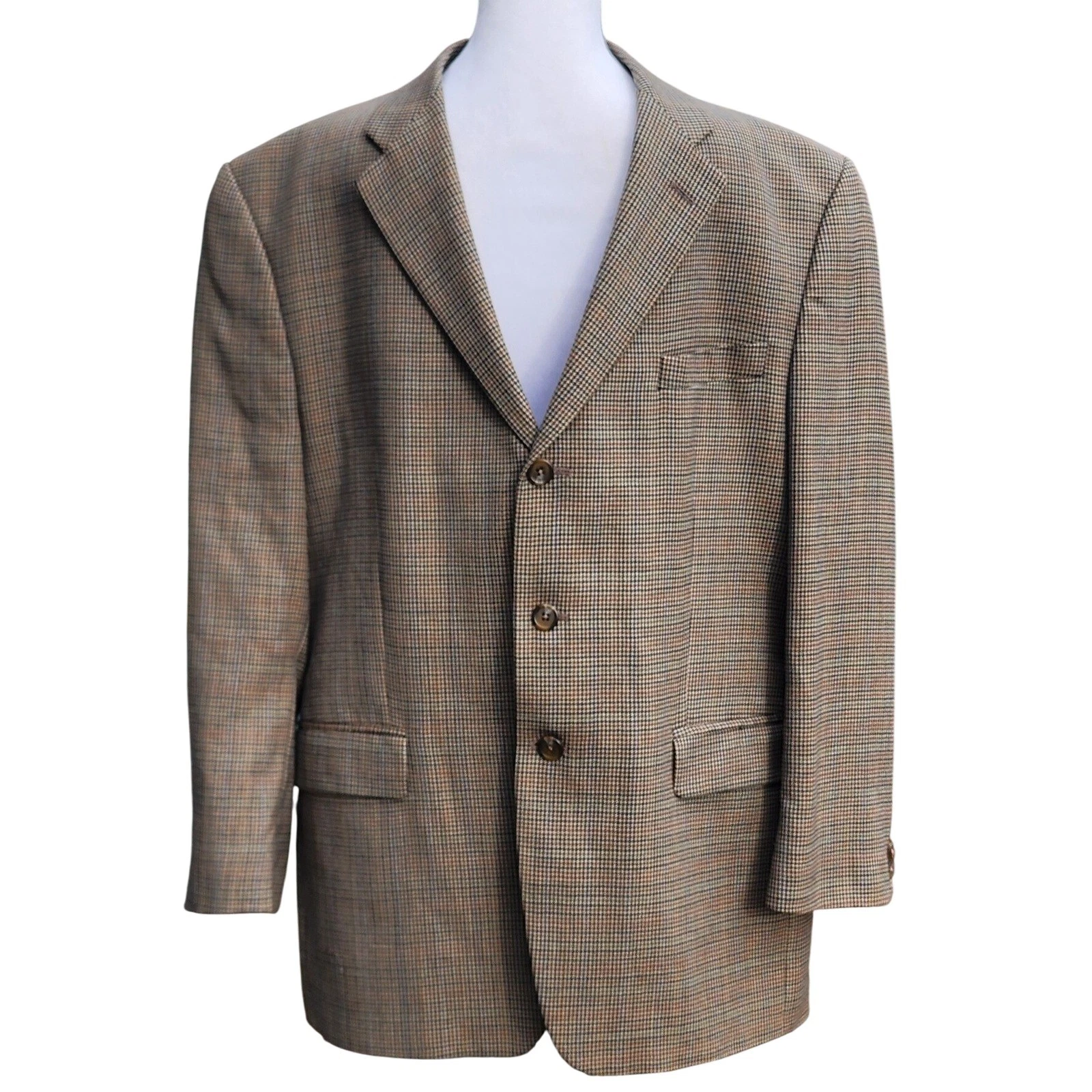 Mens Lauren Ralph Lauren Brown Houndstooth Wool 44R Blazer Jacket SEE Last Pic