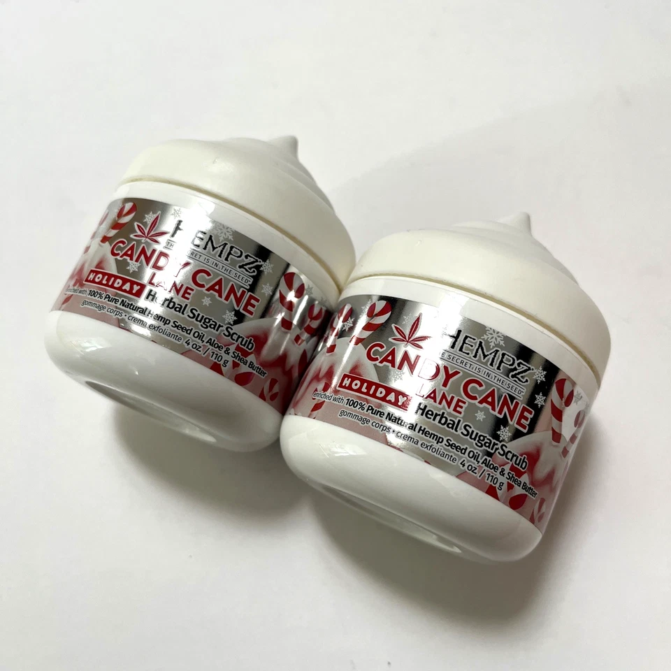 2pc Hempz Candy Cane Lane Herbal Body Scrub 4oz ltd. Edition Peppermint Vanilla - Image 2 of 3