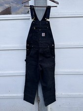 Vintage Carhartt R01-M BLK Duck Canvas Black Bib Overalls 36x30 Double Knee USA