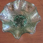 Vintage Imperial Glass Helios Green Ruffled Small Bowl Grapes Pattern UV Glow