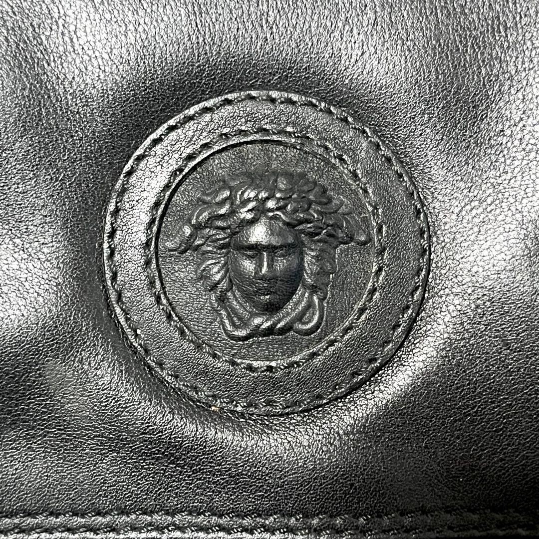 GIANNI VERSACE Leather HandBag Tote Bag Medusa Embossed Silver Hardware Black thumbnail 19