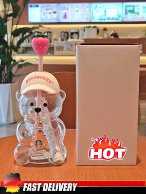 2026 Starbucks Limited Edition Bearista Glass Straw Cup 20oz Baseball Cap Cover
