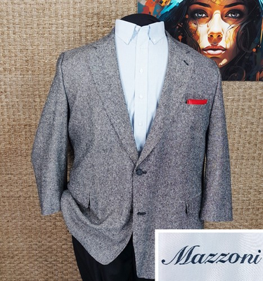 #ad MAZZONI Men’s Size 52L SPRING amp; SUMMER Pure Silk Sport Coat Gray amp; Black Pin Dot $124.95