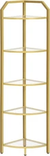5-Tier Corner Shelf Stand, Gold CornerBookshelf, TemperedGlass Shelves, Bathroom