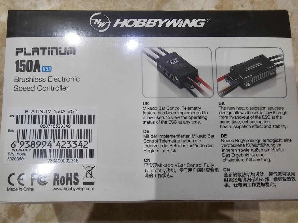 Hobbywing Platinum 150a V5.1 ESC Brand New Sealed 3-8S  Helicopter Plane RC - Image 2 of 2