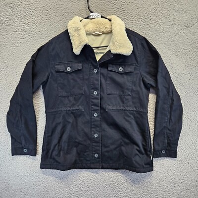 Hang Ten Utility Jacket Womens Size Large Black Sherpa Lined Barn Coat
