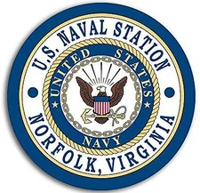 3 inch Round US Naval Station Norfolk Virginia Seal Sticker (VA Logo)  Navy Lic.