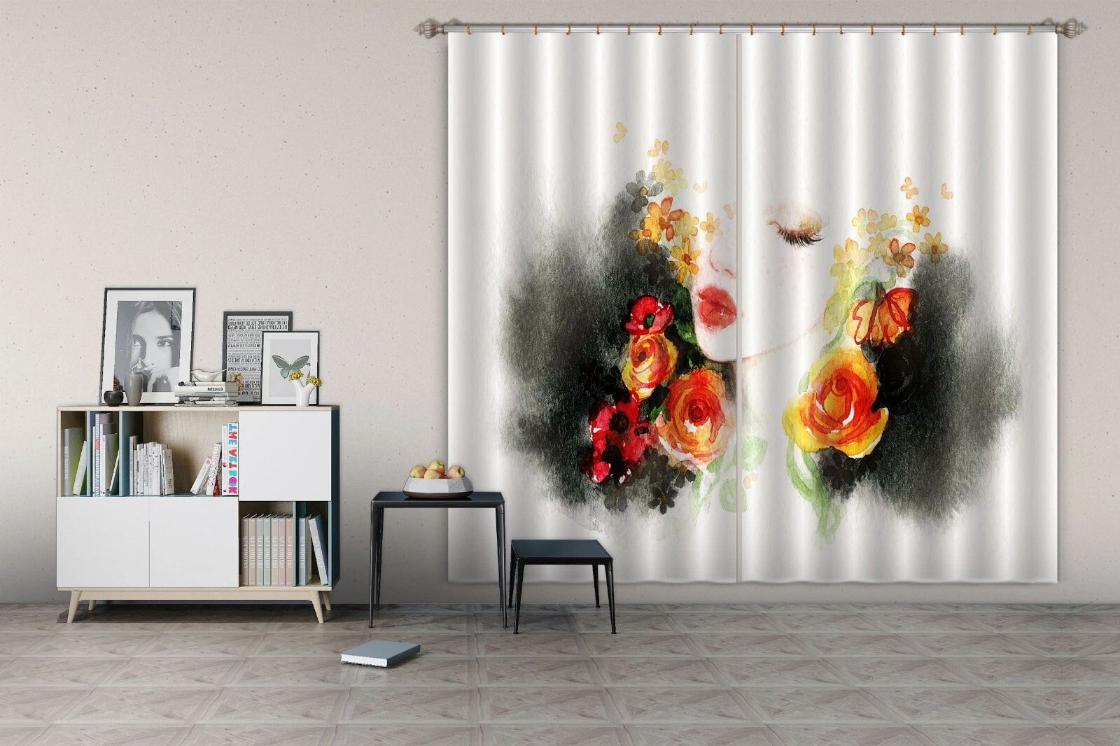 3D Ink Flower Beauty ZHUB064 Photo Curtain Window Blockout Fabric Amy 2023