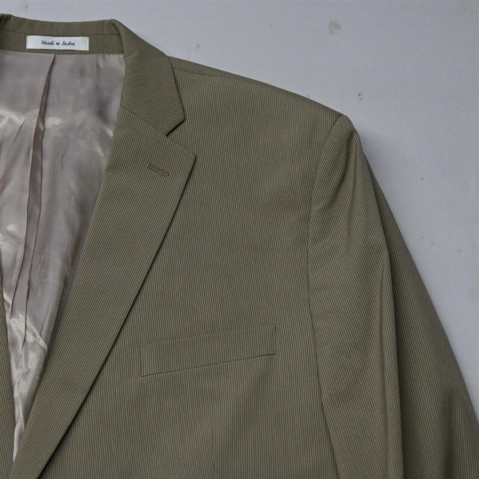 Calvin Klein 46R 42x29 Khaki Stripe 3 Peice Mens Vest Jacket Pants Suit - Image 2 of 4