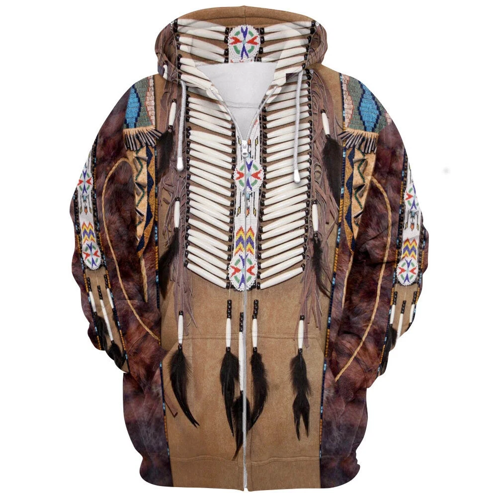 Native American Indian Hoodie Jacket 3D Print Hooded Pullover Zipper Sweatshirt
