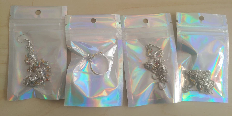 Schmuckset Einhorn Regenbogen Ring Kette Armband Ohrringe