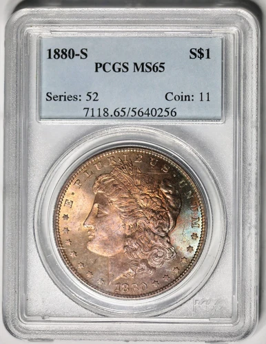 1880-S $1 MORGAN SILVER DOLLAR PCGS MS65 NICE TONING