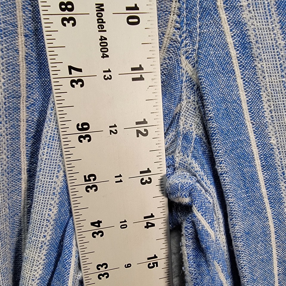 Briggs Blue Striped Linen Blend High Rise Pull On Wide Leg Womens Pants