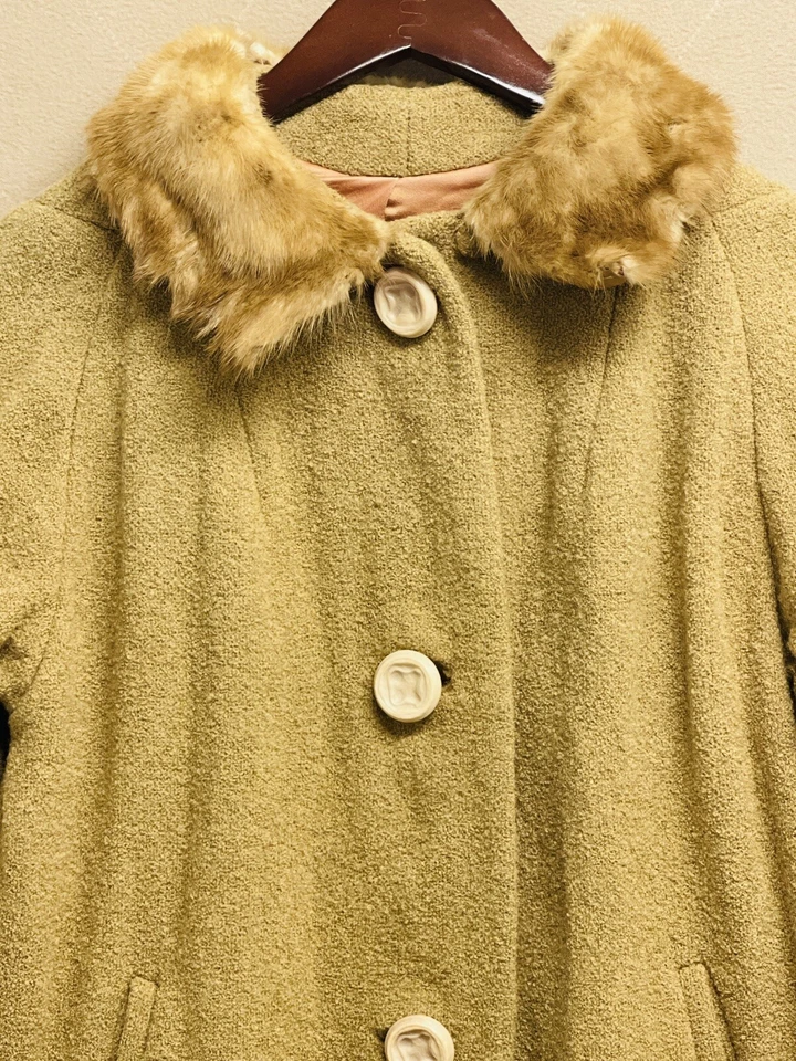 VTG Forstmann Frigelda Winter Coat Wool Fur Collar Satin Lined Button-up Size M - Image 2 of 4