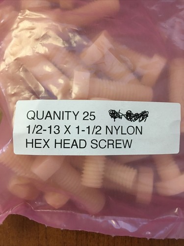1/2-13 x 1-1/2" Hex Head Cap Screw Unslotted Nylon Bolt Fastener Lot Of 25 - Picture 2 of 8