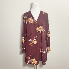 FOREVER 21 Contemporary Burgundy Floral Print Long Sleeves Dress, Women’s Size S