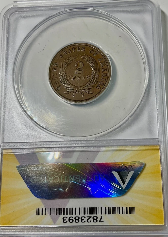 1864 USA TWO CENTS SMALL MOTTO ANACS EF40 straight grade Scarce Collectors piece - Image 3 of 4