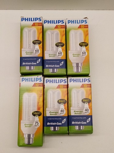 Job Lot Philips Bulbs 3 x 60 Watt = 11 Watt, 2x40 Watt=8 Watt , 1x 75 Watt= 14W - Picture 2 of 5
