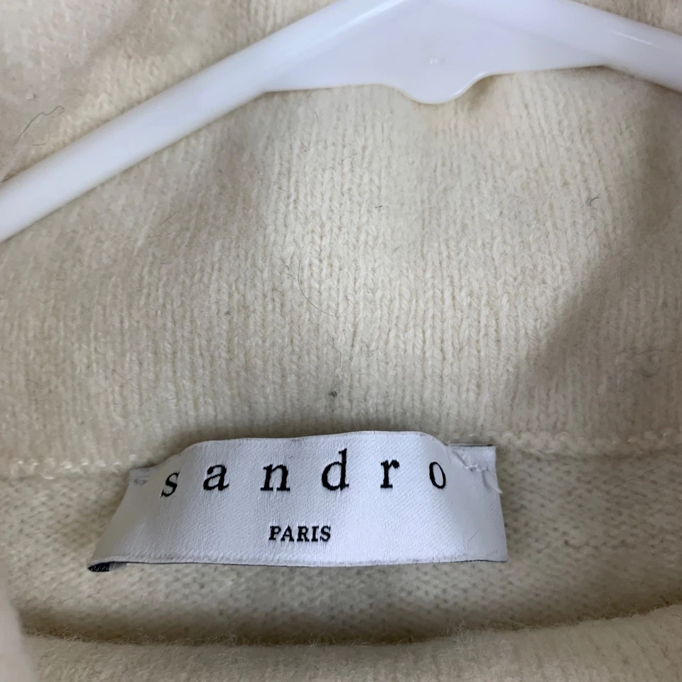 Sandro Paris Women’s Ivory 100% Wool Turtleneck Sweater Size Medium Minimalist - Image 4 of 4
