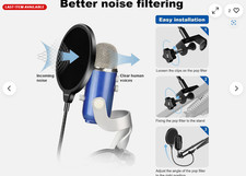 Aokeo Professional Microphone Pop Filter Mask Shield Filter, 298
