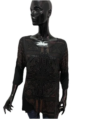 Tunique Desigual Boho Mandala Femme Manches 3/4 Noir Marron 2XL - Photo 1/4