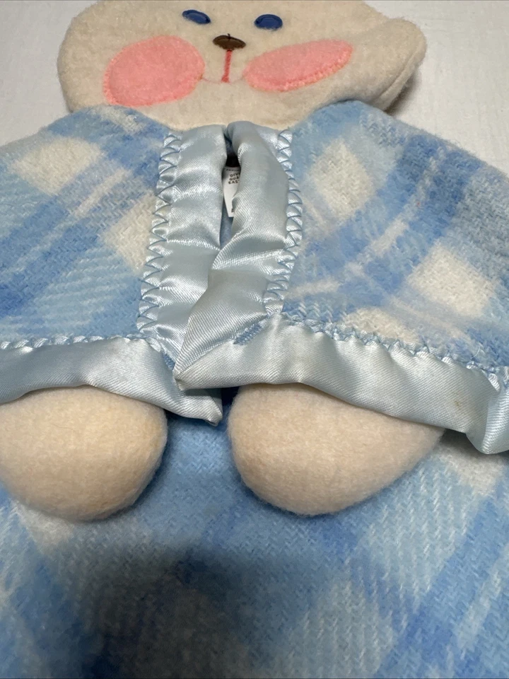 复古 1979 Fisher Price 蓝色格子兔子兔子安全毯婴儿 Lovey — 第 4/4 张图片
