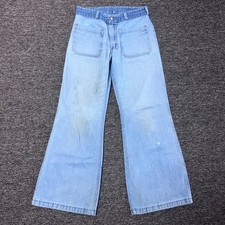Vintage 70s Seafarer Bell Bottom Sailor Military US Navy Denim Jeans 30x30 Blue