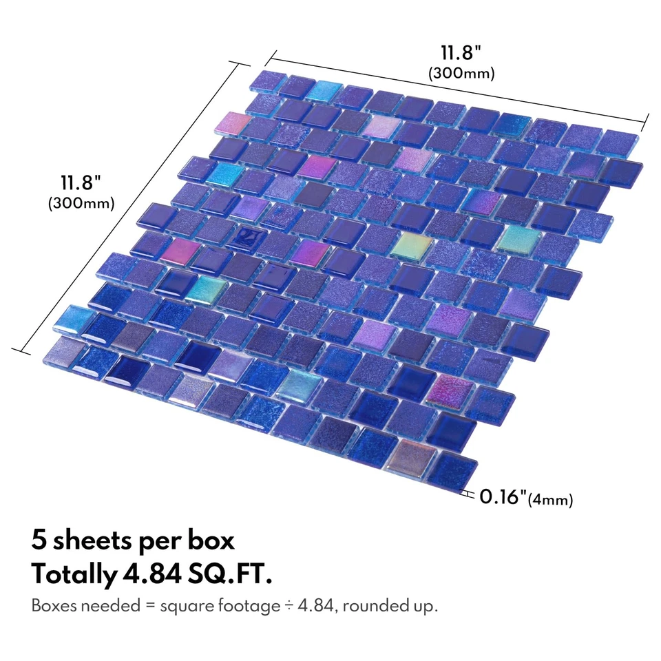 Azulejo de mosaico de vidrio azul para salpicadero de cocina, azulejos de piscina, baño... Foto 2 de 4