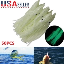 50pc Luminous Octopus Squid Skirt Lure Glow Soft Bait Hoochies Fishing Lure Bait