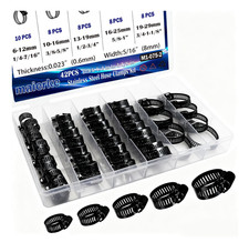 42pcs Black Stainless Steel Hose Clamps Assortment Kitmetal Adjustable 14