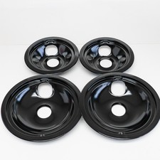 Range Porcelain Black Drip Pans Bibs Bowls 4 PK 2ea: WB31M20 WB31M19 for GE