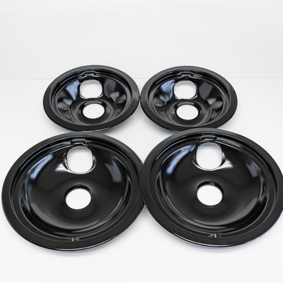 Range Porcelain Black Drip Pans Bibs Bowls 4 PK 2ea: WB31M20 WB31M19 for GE