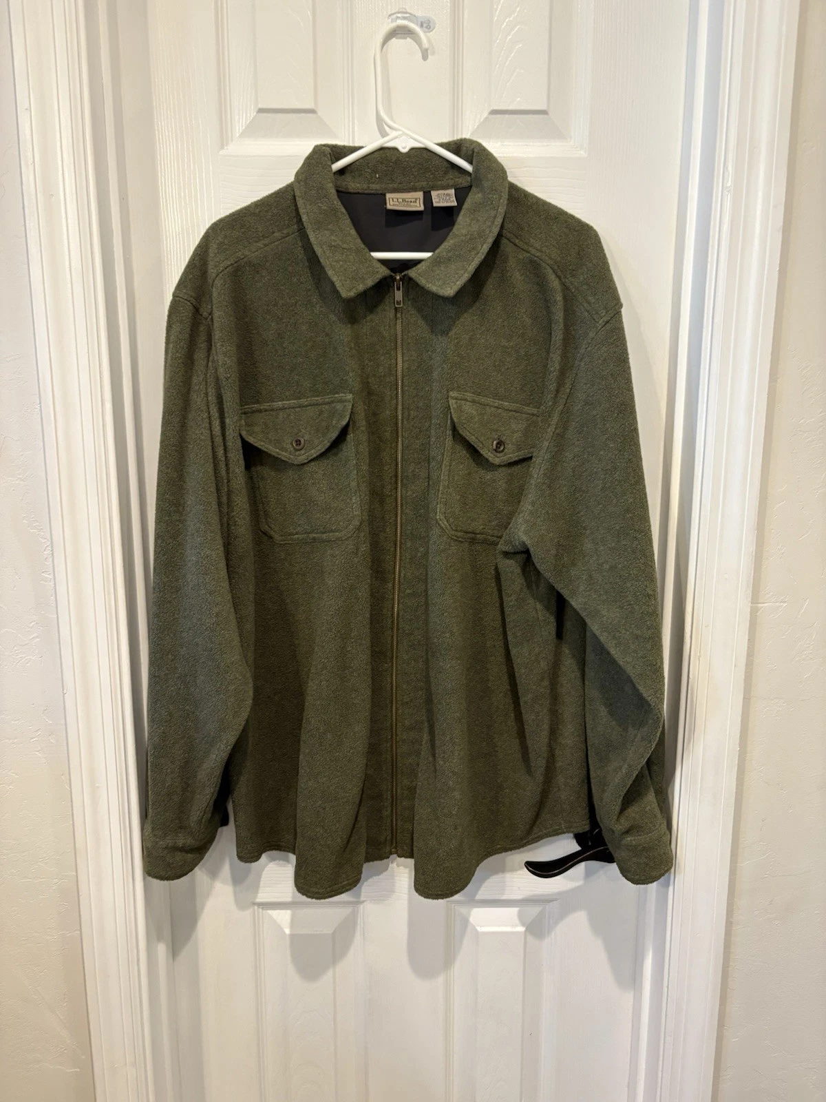 LL Bean Jacket Extra Large Fleece Full Zip Green Collared Insulated Pocket