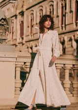 New Sézane Bella Ecru Embroidered Broderie Anglaise Maxi Dress UK 10 FR 38 US 6