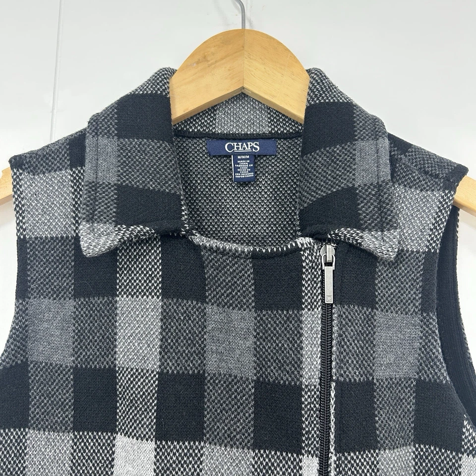 Chaleco Chaps Negro a Cuadros con Cremallera Talla M Diseño Desplazado Ajustable Foto 2 de 4