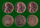 Three 1945 1 P & 2 S Lincoln Red Wheat Cents Extra-Fine Almost Uncirculated