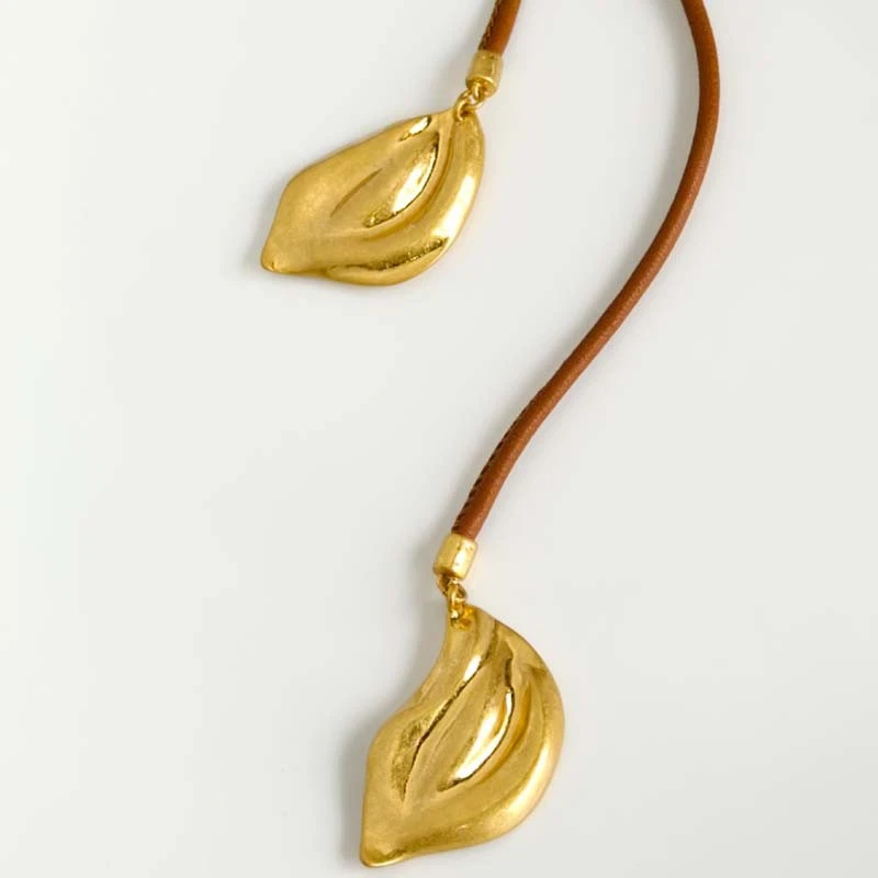 Zara Leather Flower Pendant Statement Necklace Chic Women Party Vacation Jewelry - Image 3 of 4