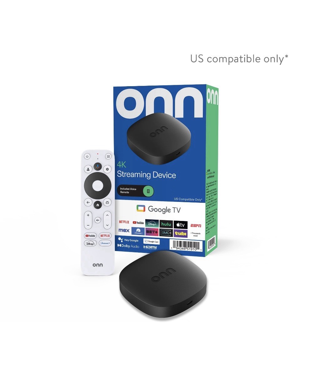 Onn 4k streaming device, google tv - fast streaming, ultra hd, 8gb storage, 2gb