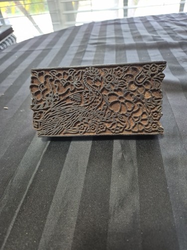 Antique Hand Carved Wood Flowers Fabric Textile Wallpaper Printing Block Stamp - Picture 1 of 5