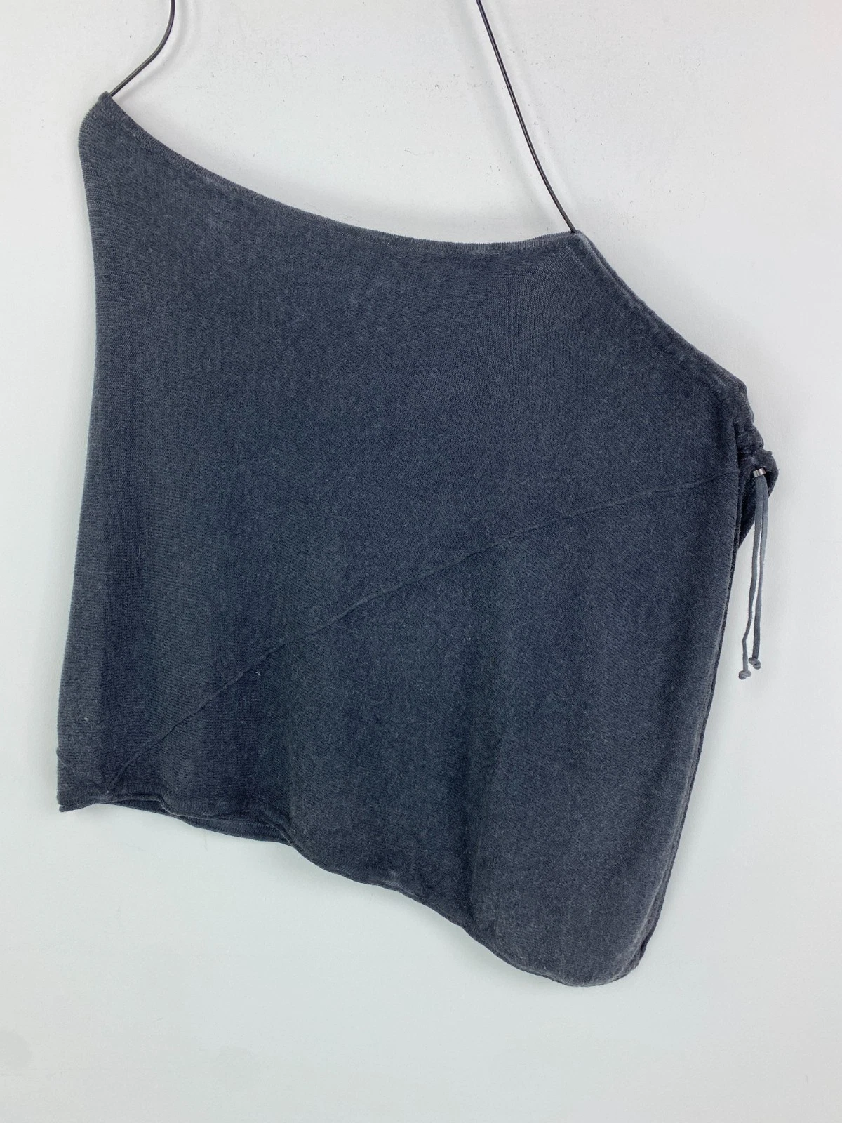 Mint Velvet Charcoal Knit Poncho Asymmetric One Shoulder Pullover Tie Detail M