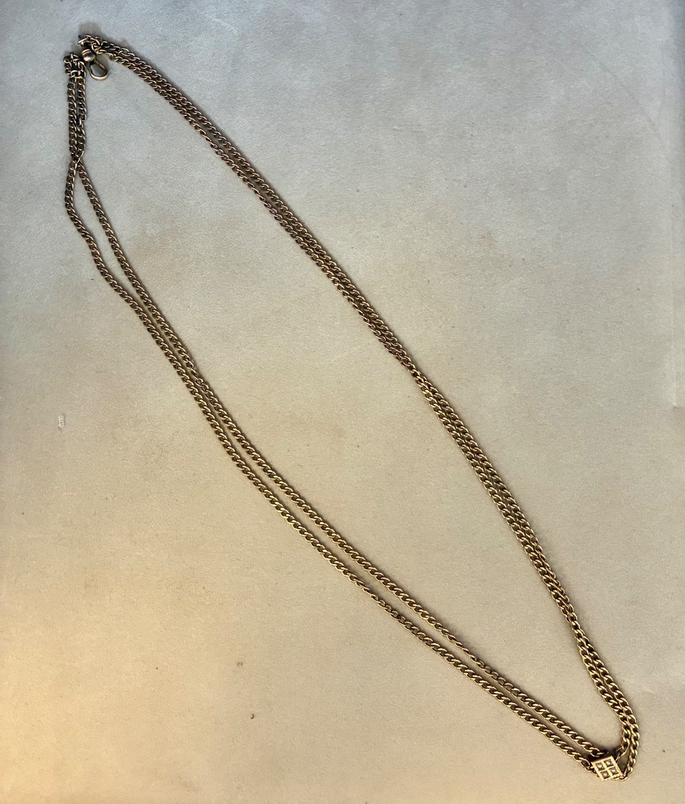 Antique 25" Gold Fill Watch Fob Chain With Pearl Slide