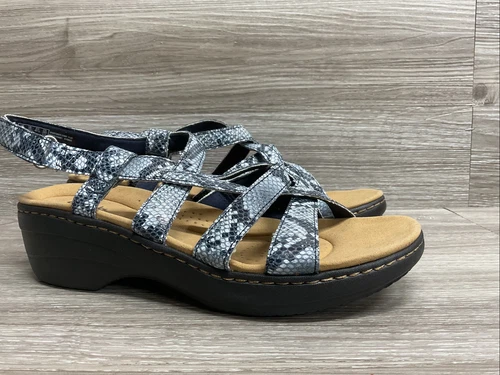 Clarks sandalo donna Merliah slingback cinturino comodo blu navy snake misura 10 largo